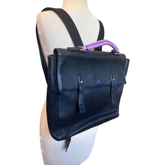 J. Estina Black Pebbled Leather Backpack Style Computer Bag Brief Case - Picture 2 of 16